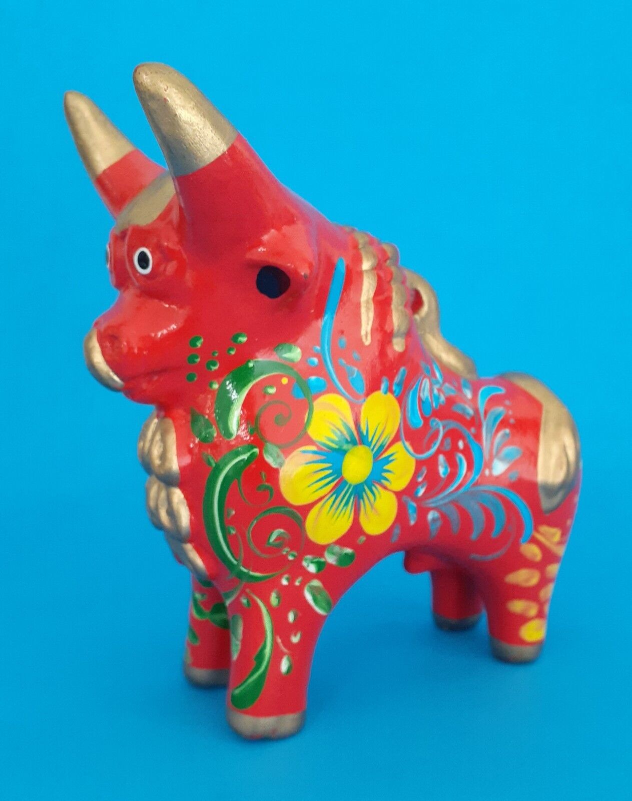 Pucara Bull Peruvian Folk Art Hand Painted Red Ceramic 5