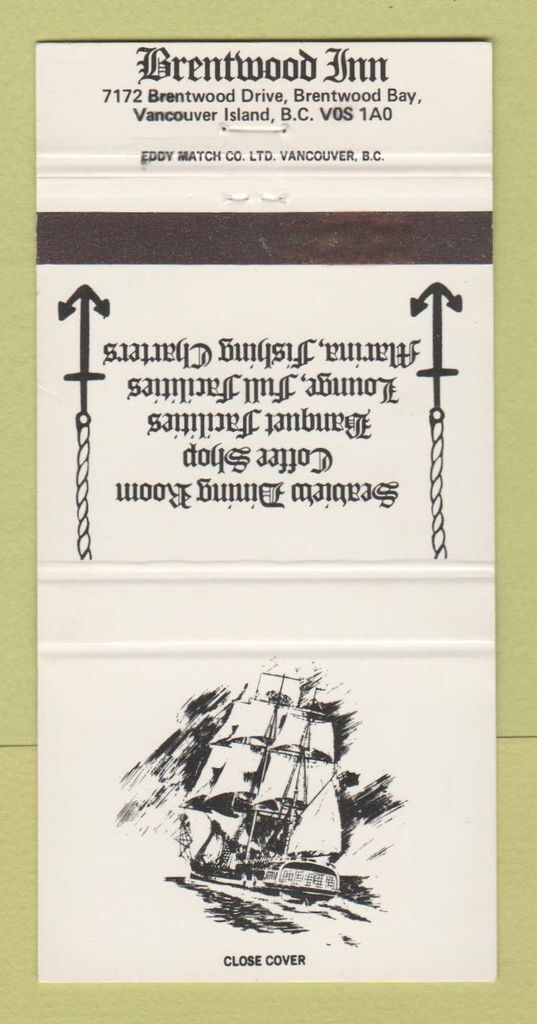 Matchbook Cover - Brentwood Inn Vancouver Island BC 30 Strike