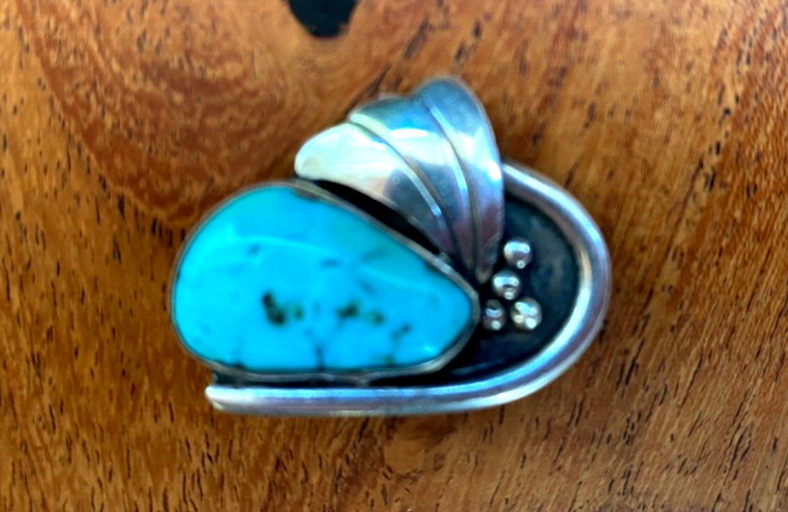 Vintage Navajo Native American Butterfly Sterling And Turquoise Pin