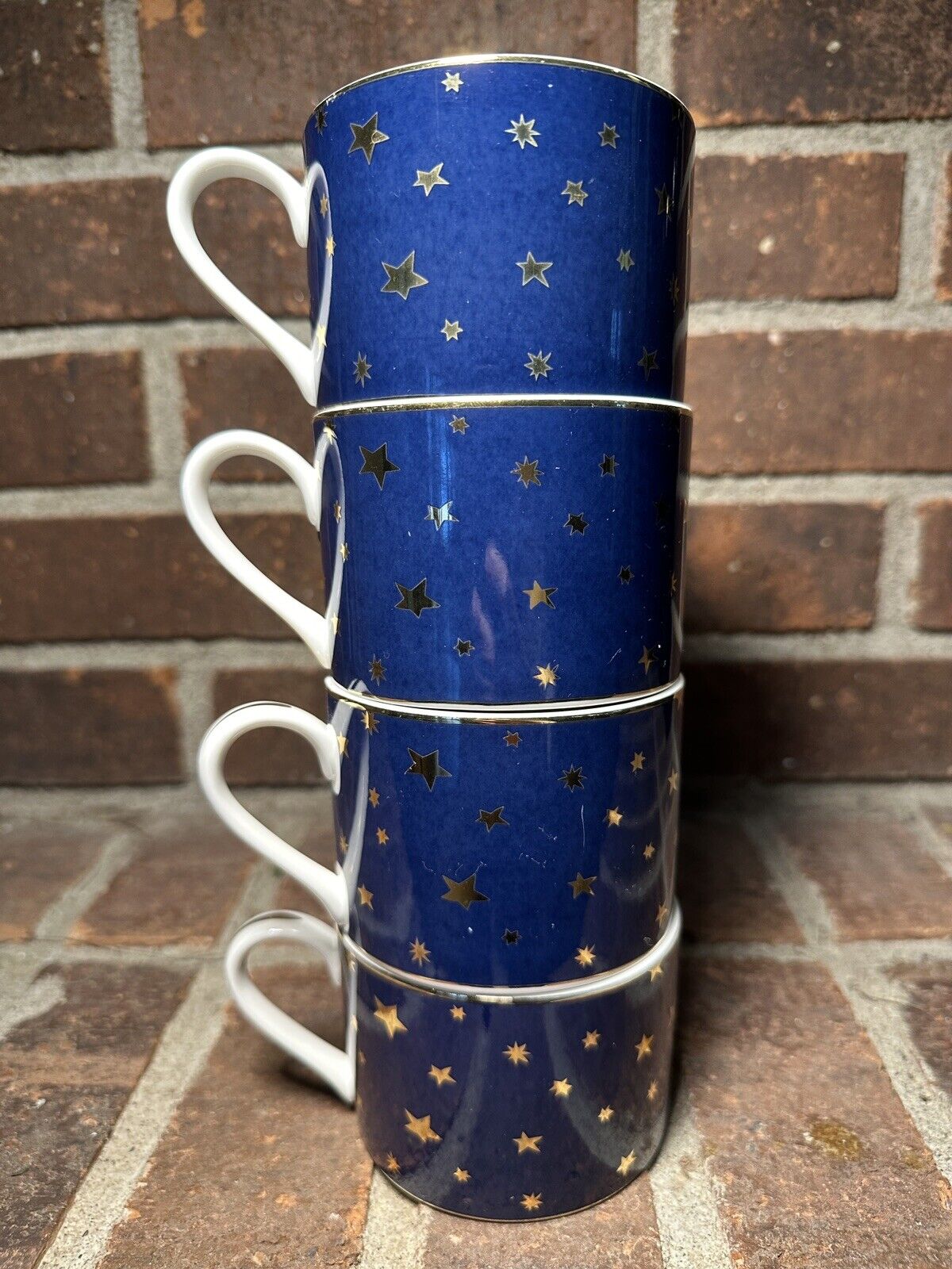 Galaxy Fine Porcelain By Sakura 14K Gold Star Mugs Dark Blue