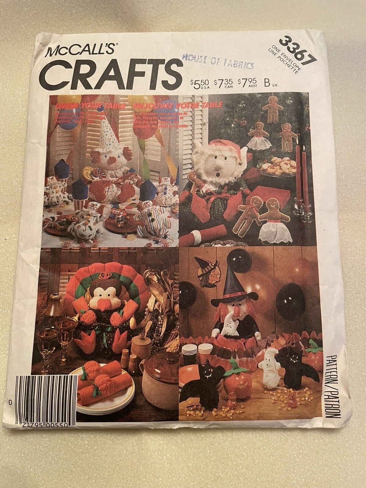 Vintage McCalls craft pattern, nos, table settings
