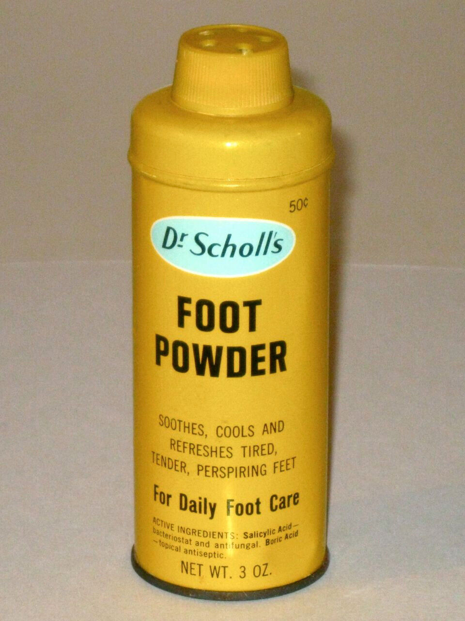 Vintage 1968 Dr. SCHOLL\'s Foot Powder Advertising Tin with Shaker Top