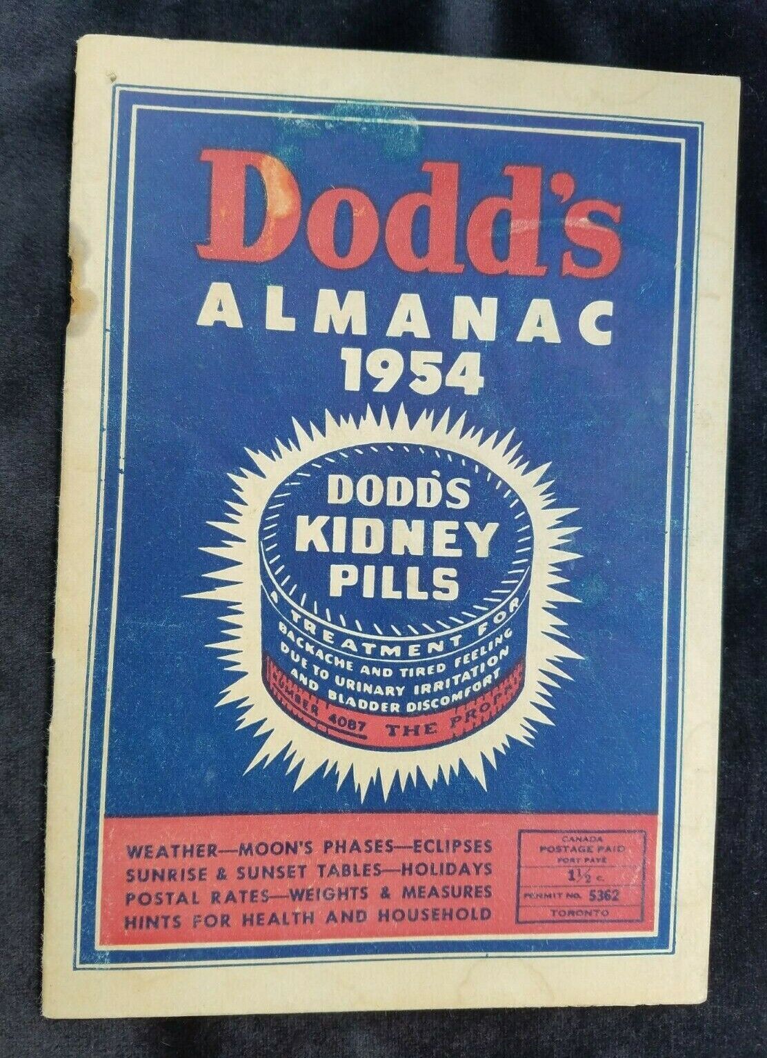 1954 Dodd\'s Almanac Medicine Kidney Pills Remedies Diamond Dinner Pills Weather