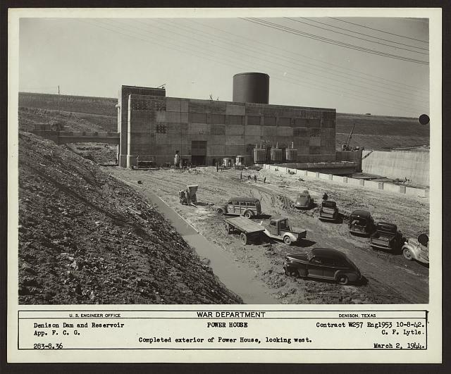 Photo:Denison Dam,reservoir,complete,power house,TX,1944