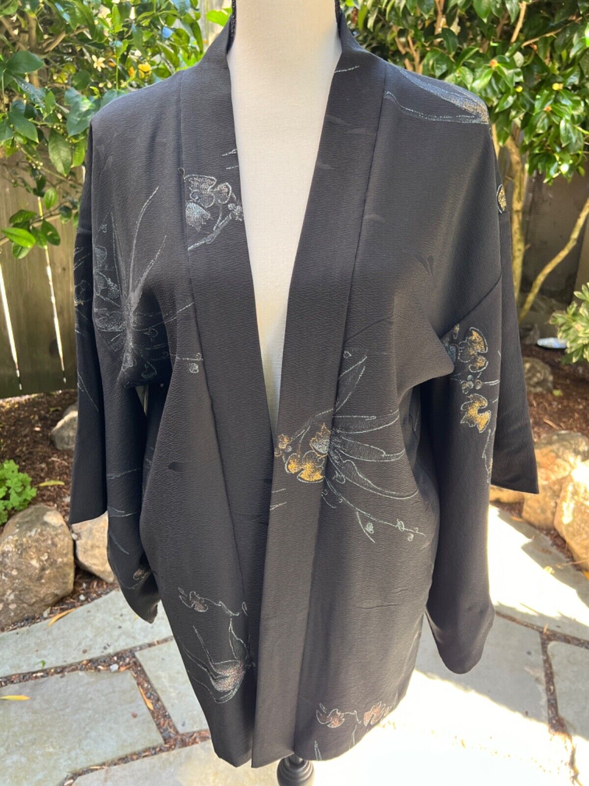 Beautiful Vintage Japanese Black Textured Silk Haori Jacket