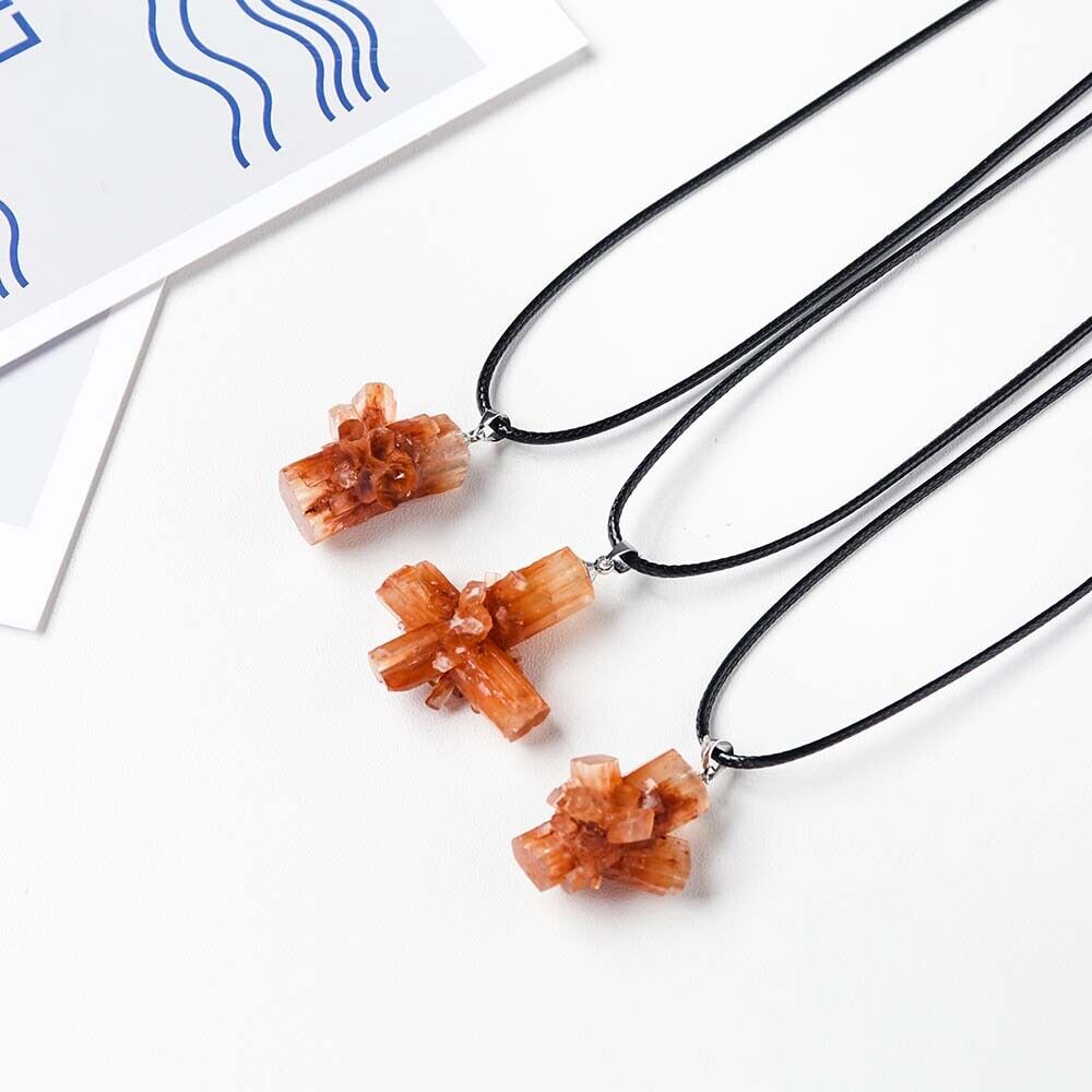 Natural Crystal Cluster Morocco Aragonite Star Raw Root Healing Necklace Pendant