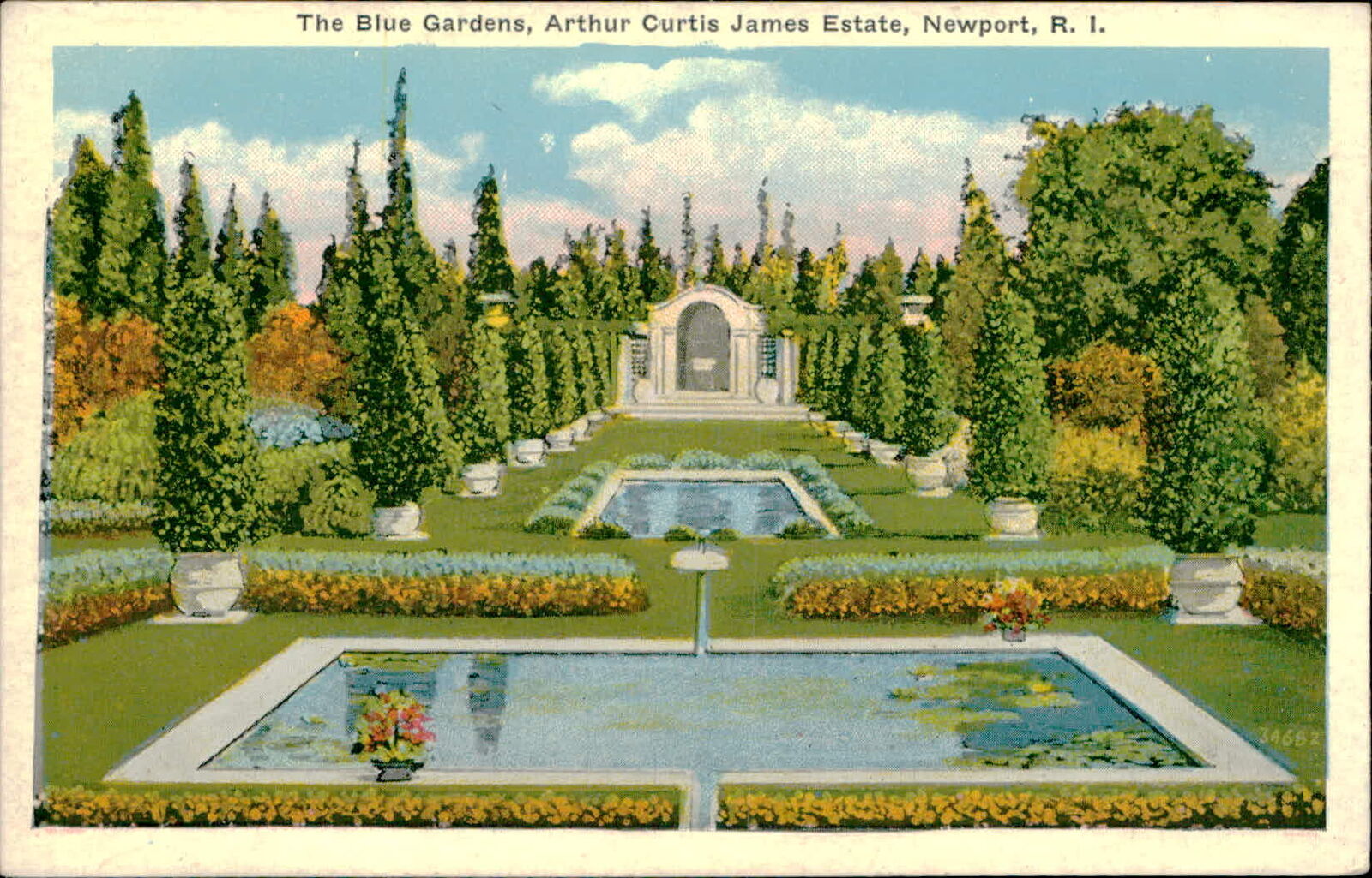 Postcard: The Blue Gardens, Arthur Curtis James Estate, Newport, R. I.