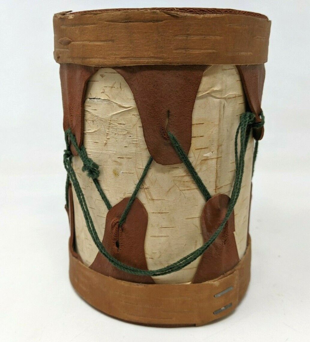 VTG Handmade Native American Indian Tom Tom Pow Wow Bark Souvenir Drum Toy KP21