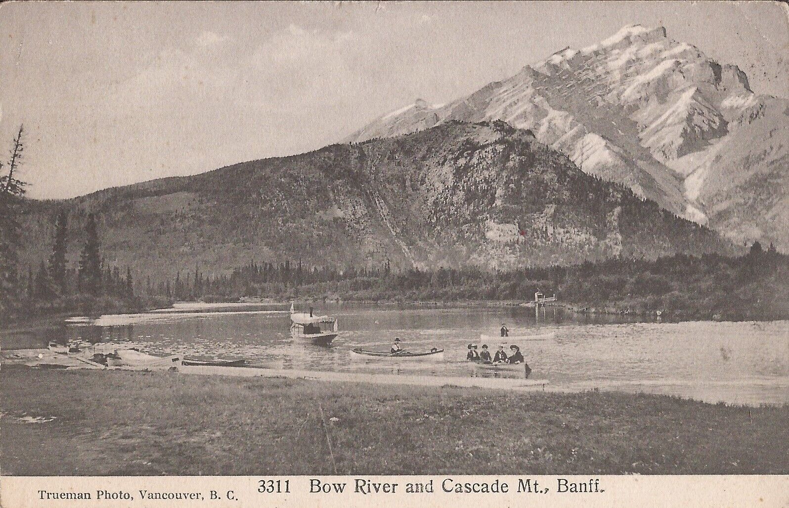 Banff, ALBERTA - Bow River & Cascade Mountains - 1909 - boating