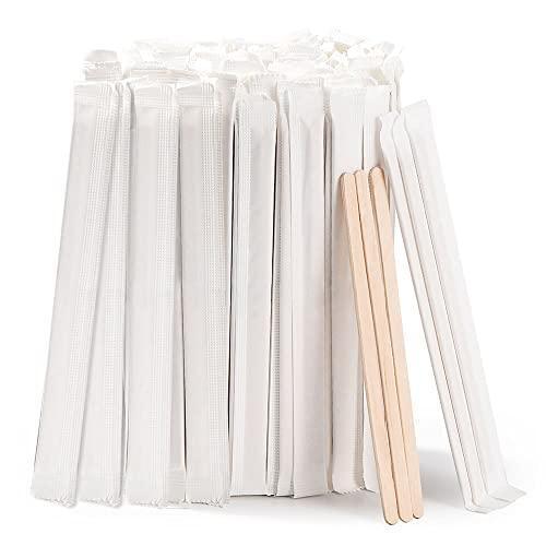 MFJUNS 200pcs Individually Wrapped Wooden Coffee Stirrers - 5.5\
