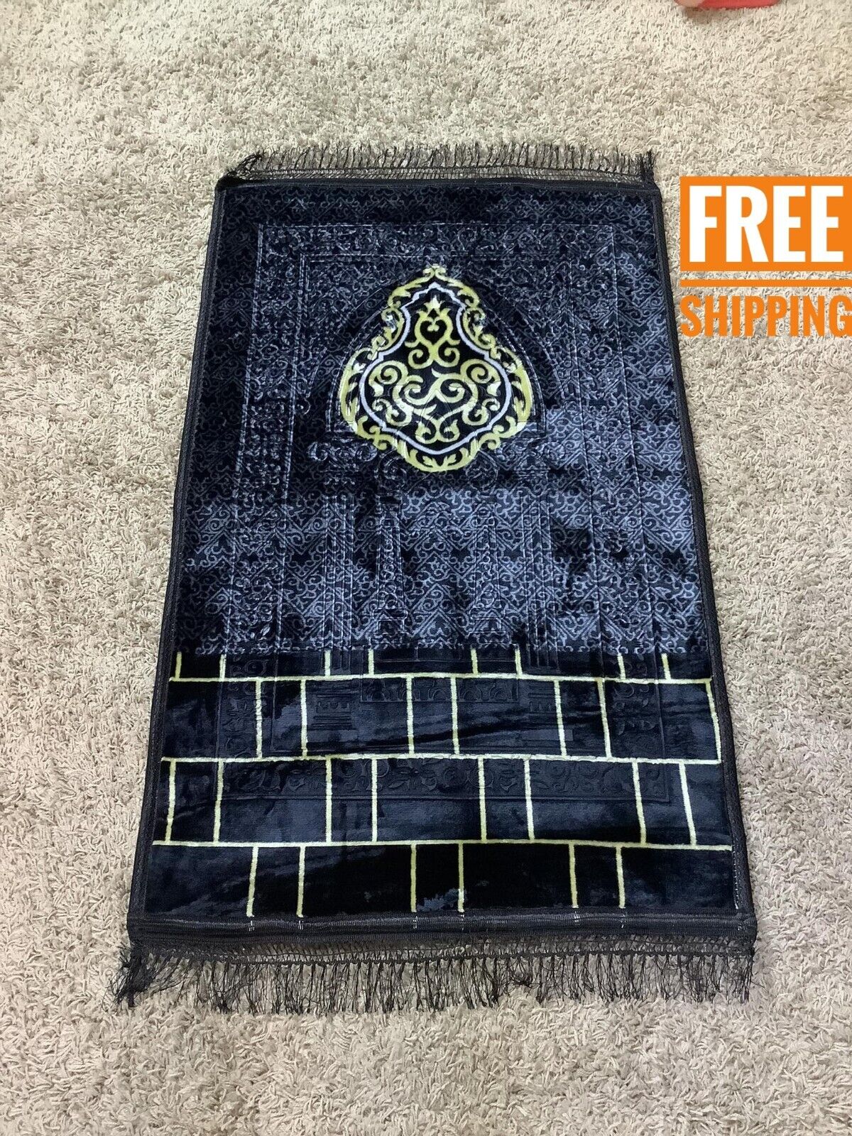 Muslim Islamic Valvet Plush Solid/Plaid Embossed Prayer Mat Rugs Size 70×110