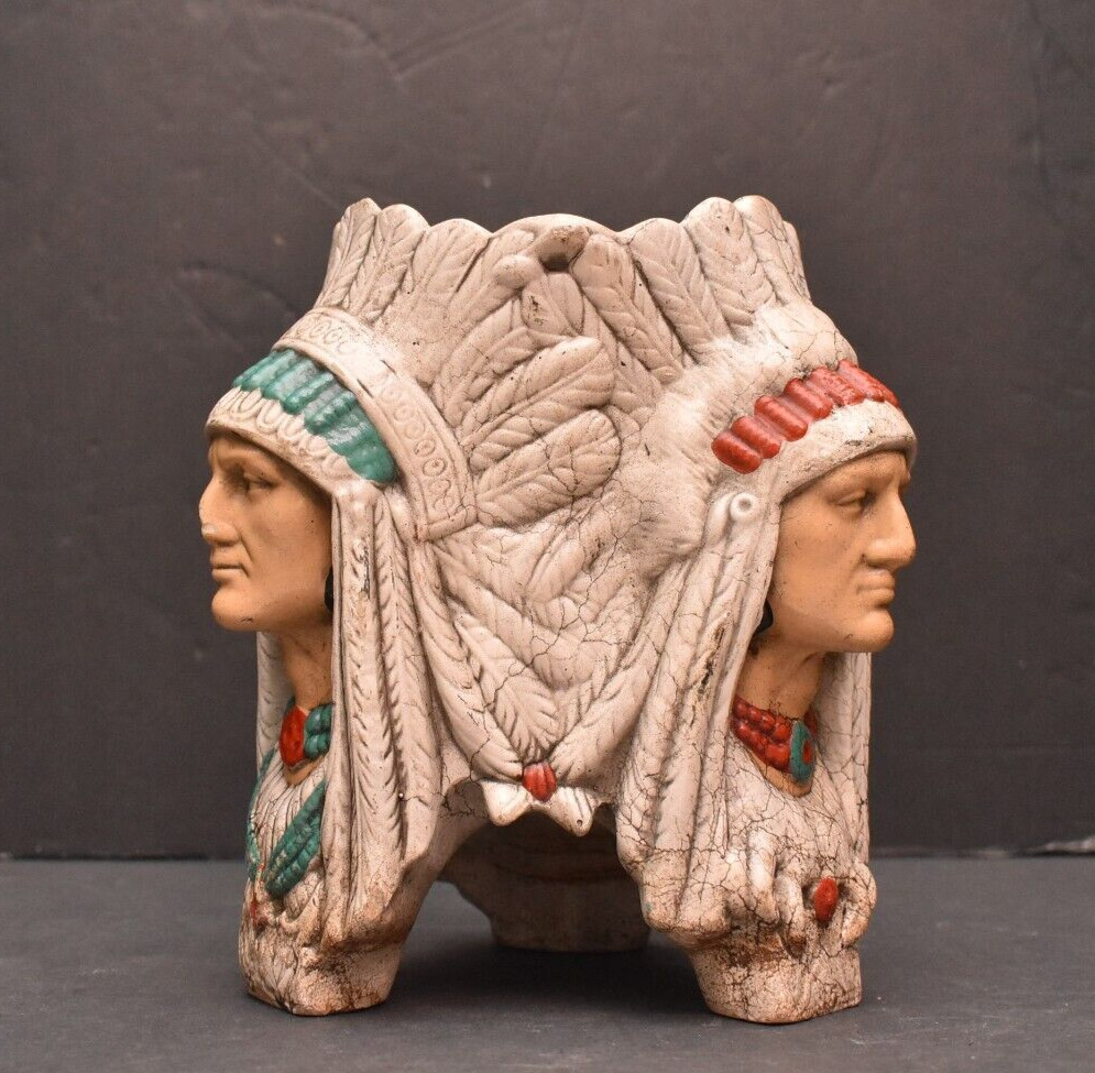 ATQ Majolica Native Chief Indian Victorian Pottery Planter Tobacciana  Humidor