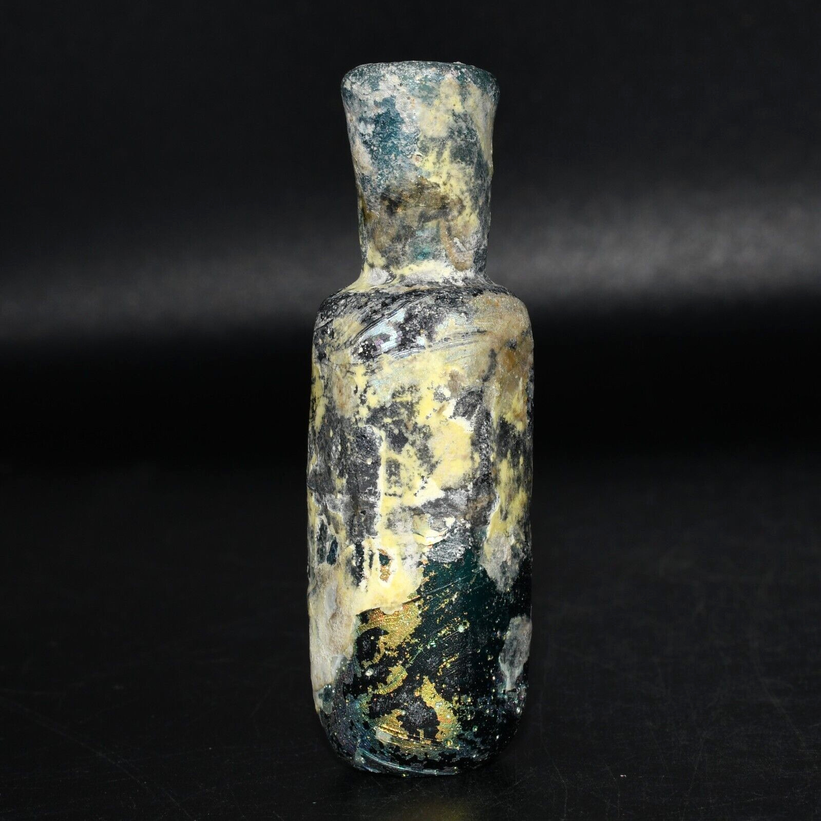 Authentic Ancient Roman Glass Bottle With Golden Patina Ca. 1st - 2nd Century AD