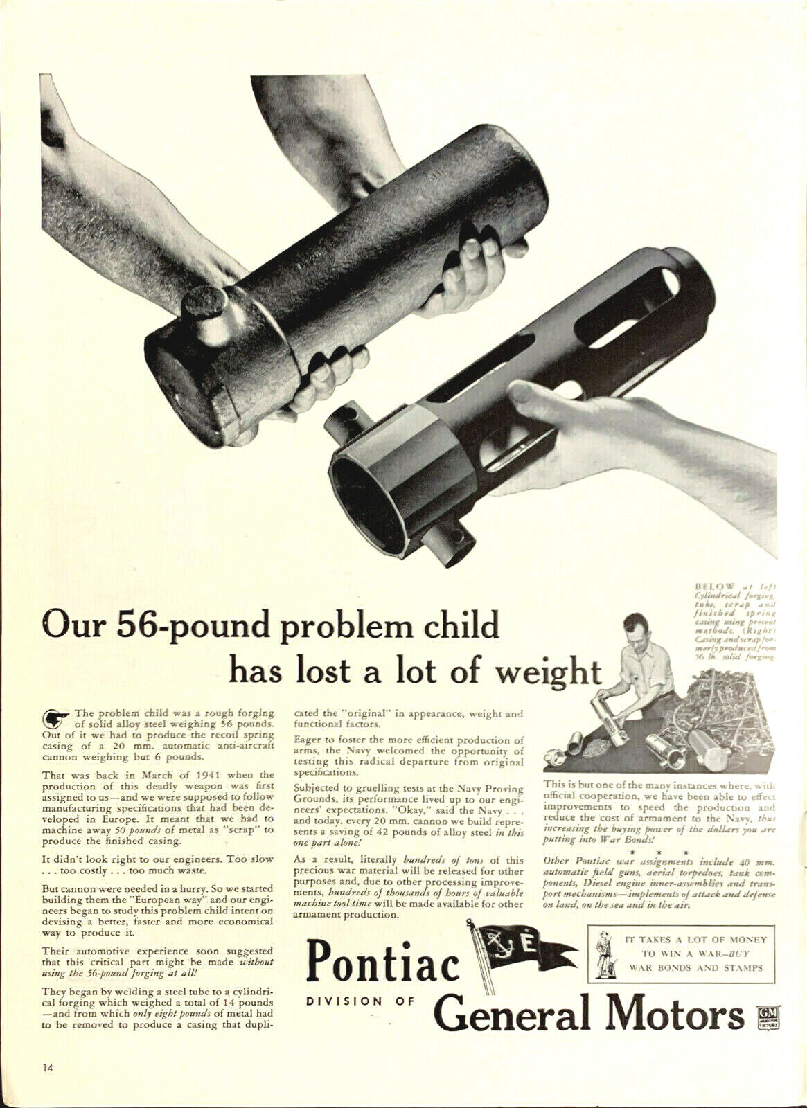 Vintage 1943 Pontiac Old And New Cylindrical Forging Tube Print Ad Advertisement