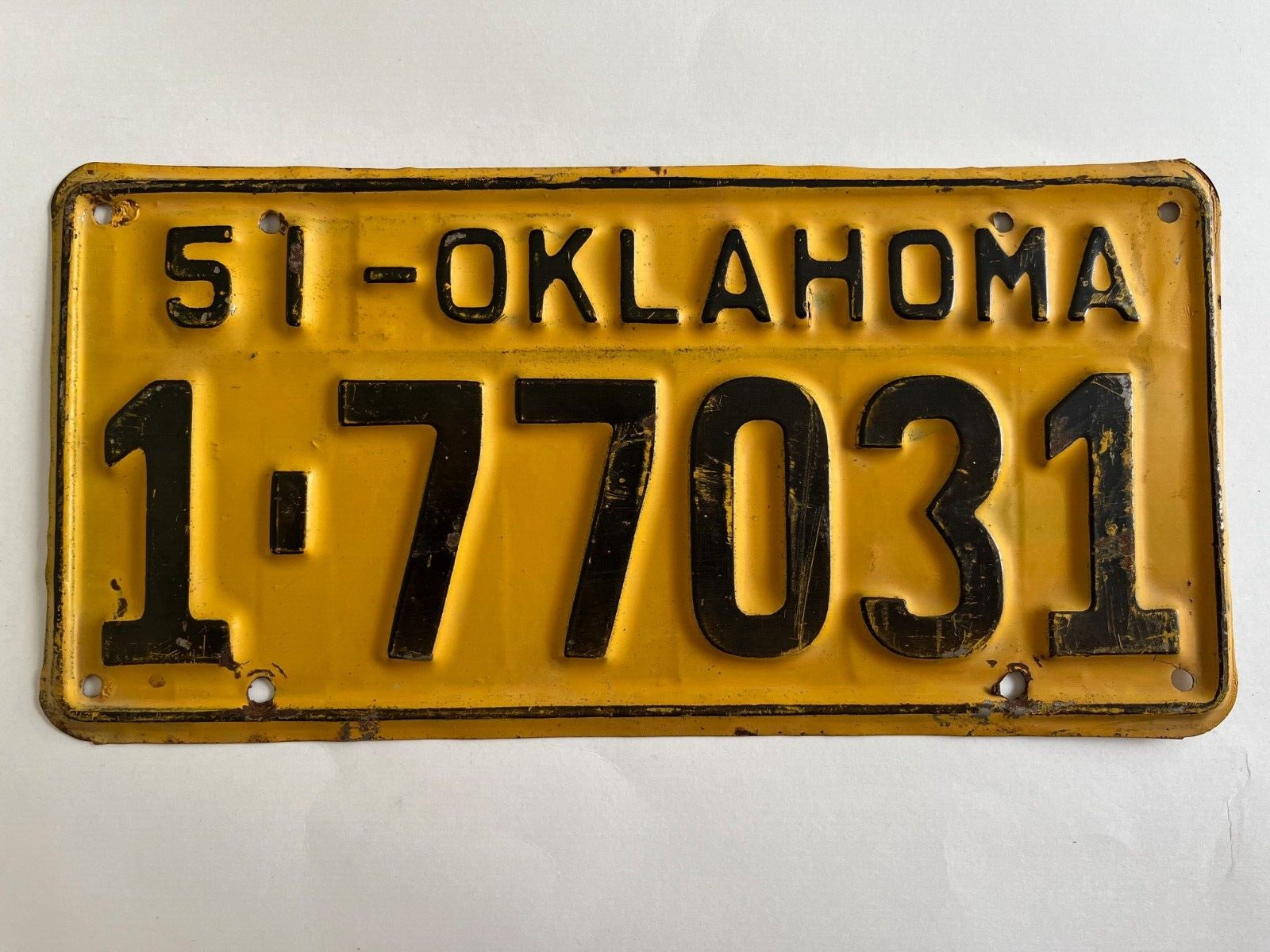1951 Oklahoma License Plate County #1 Oklahoma County ALL ORIGINAL