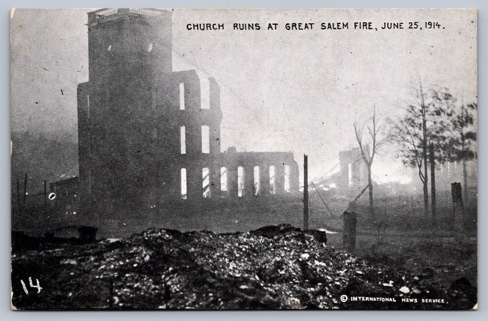 Postcard Salem MA Church at Great Fire June 25 1914