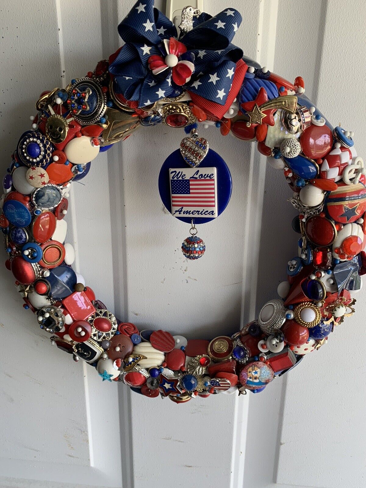 Vintage And New Estate Jewelry Wreath Handmade OOAK Red White Blue Americana WOW