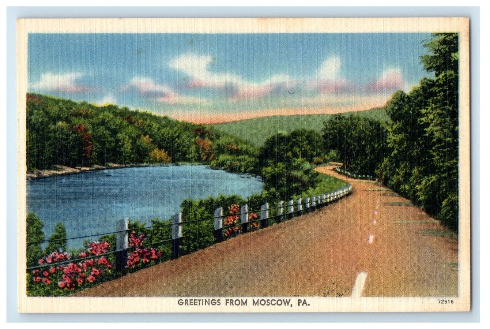 c1930\'s Greetings From Moscow Pennsylvania PA, Shore Drive View Vintage Postcard