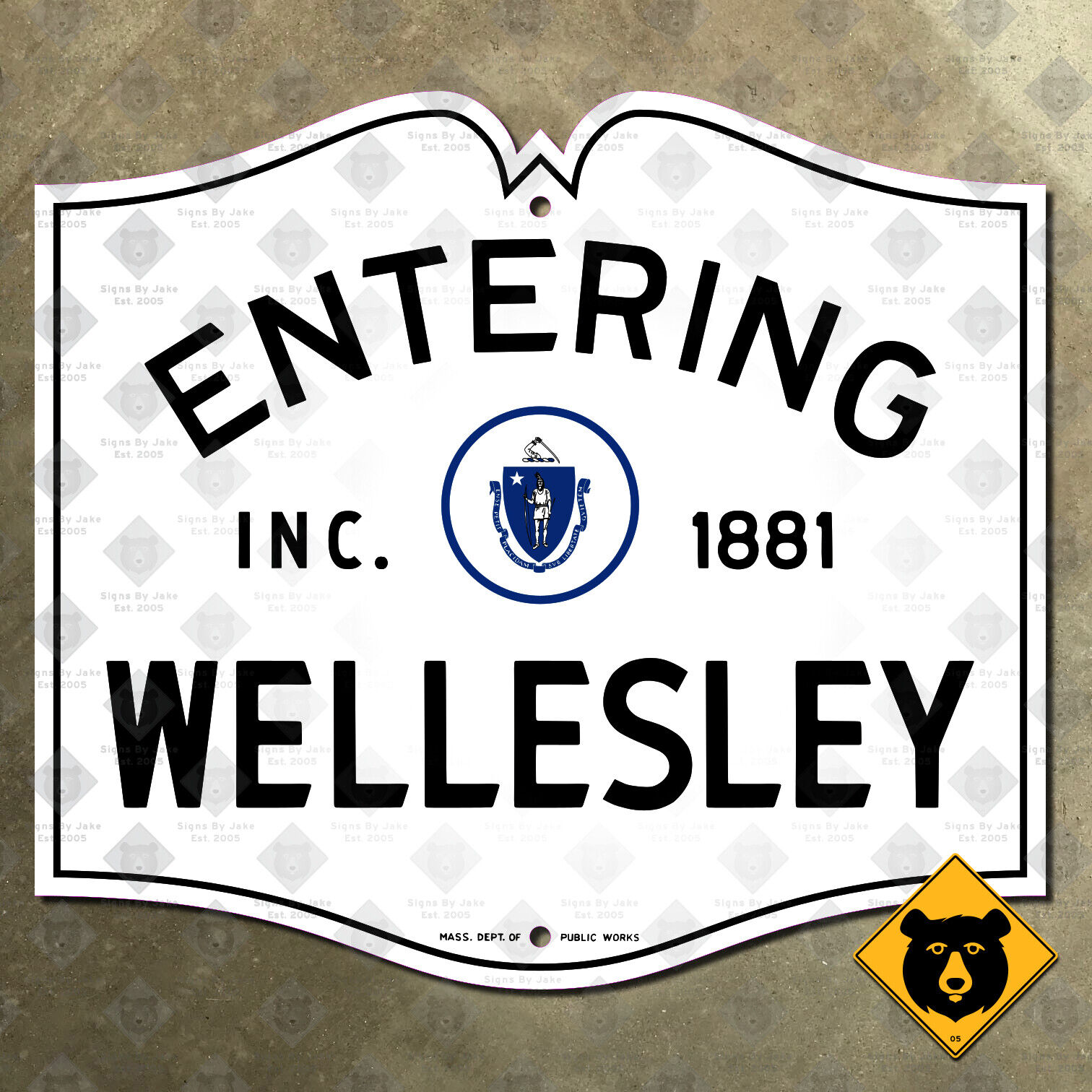 Entering Wellesley Massachusetts city limit highway marker road sign 1950 18x16