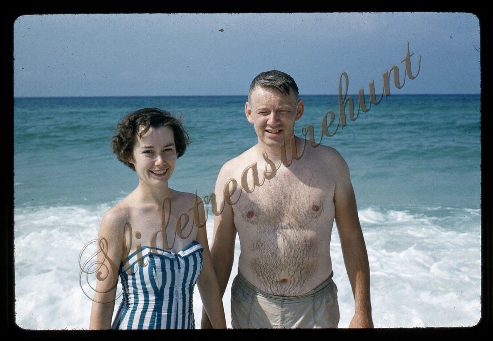 Pretty Woman Swimsuit Panama City Beach 35mm Slide 1950s Red Border Kodachrome