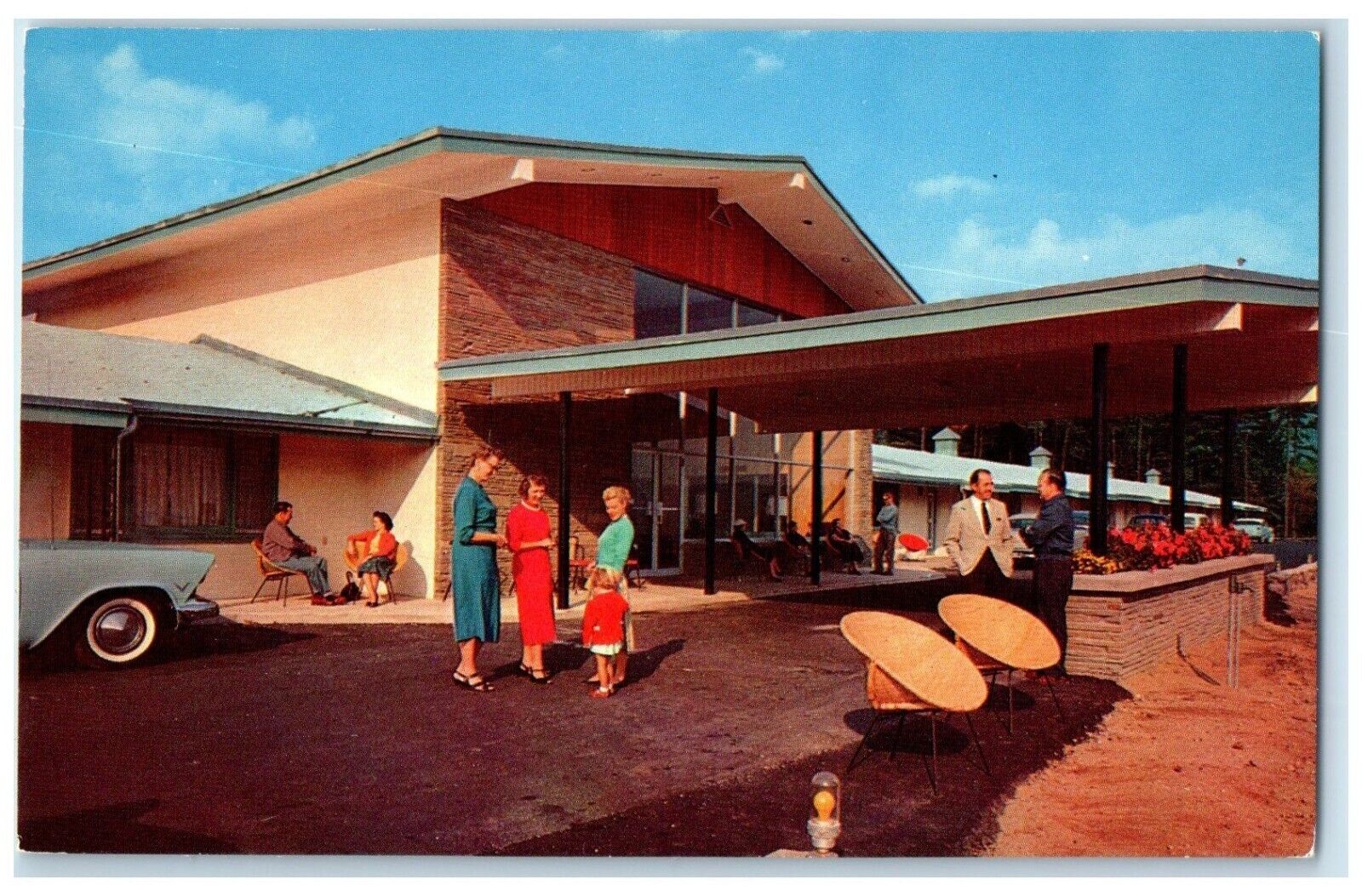 c1950's King George Motel Car Lake George Village New York NY Vintage Postcard