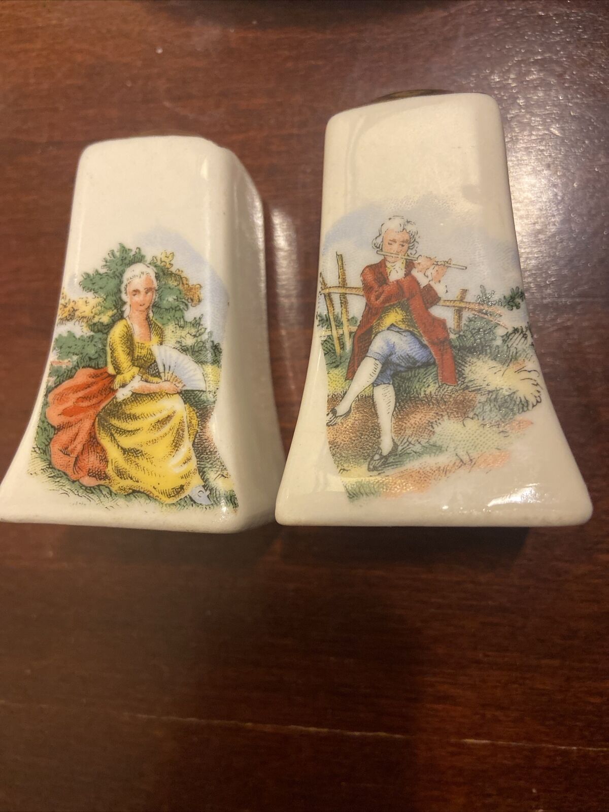 Courting Victorian  Couple Vintage Salt and Pepper Shakers With Gold Guild