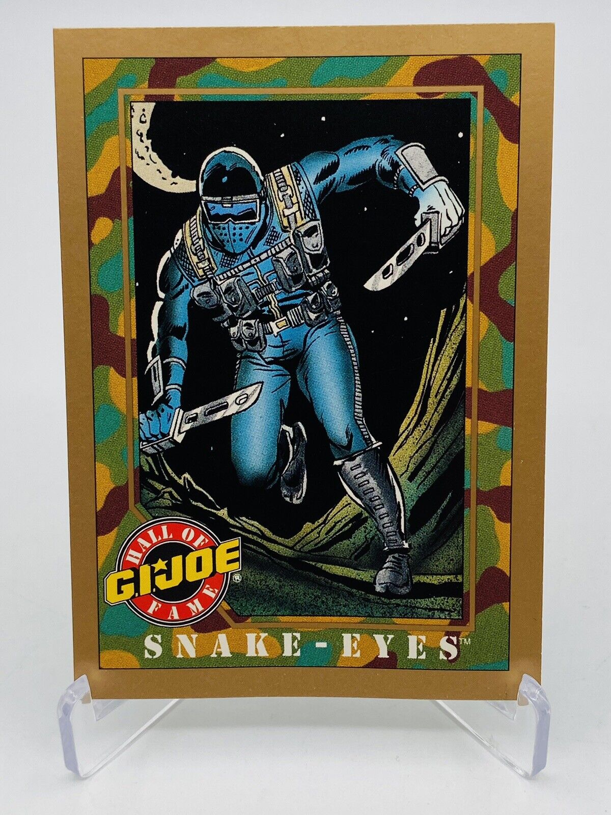 1991 Gi Joe Impel Gold Border Snake-Eyes Hall of Fame Card #7