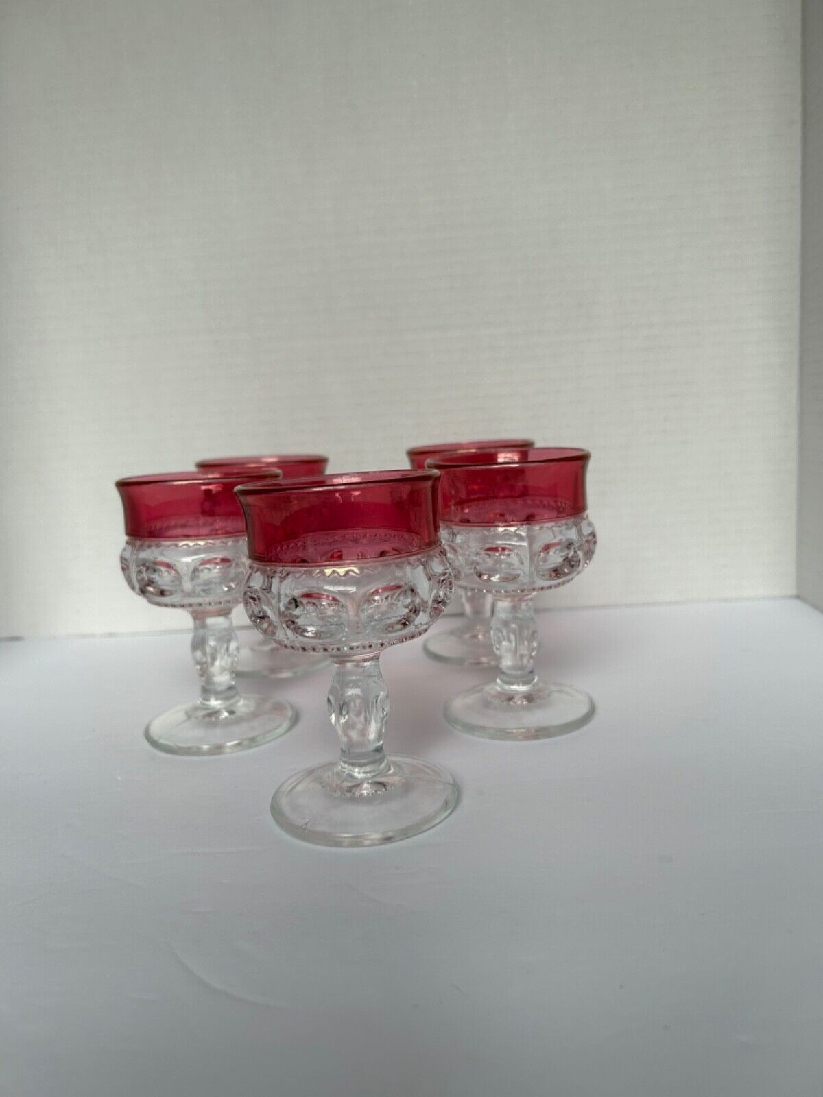 5 Tiffin-Franciscan King's Crown-Cranberry Flashed  Liquor Cocktail Glass