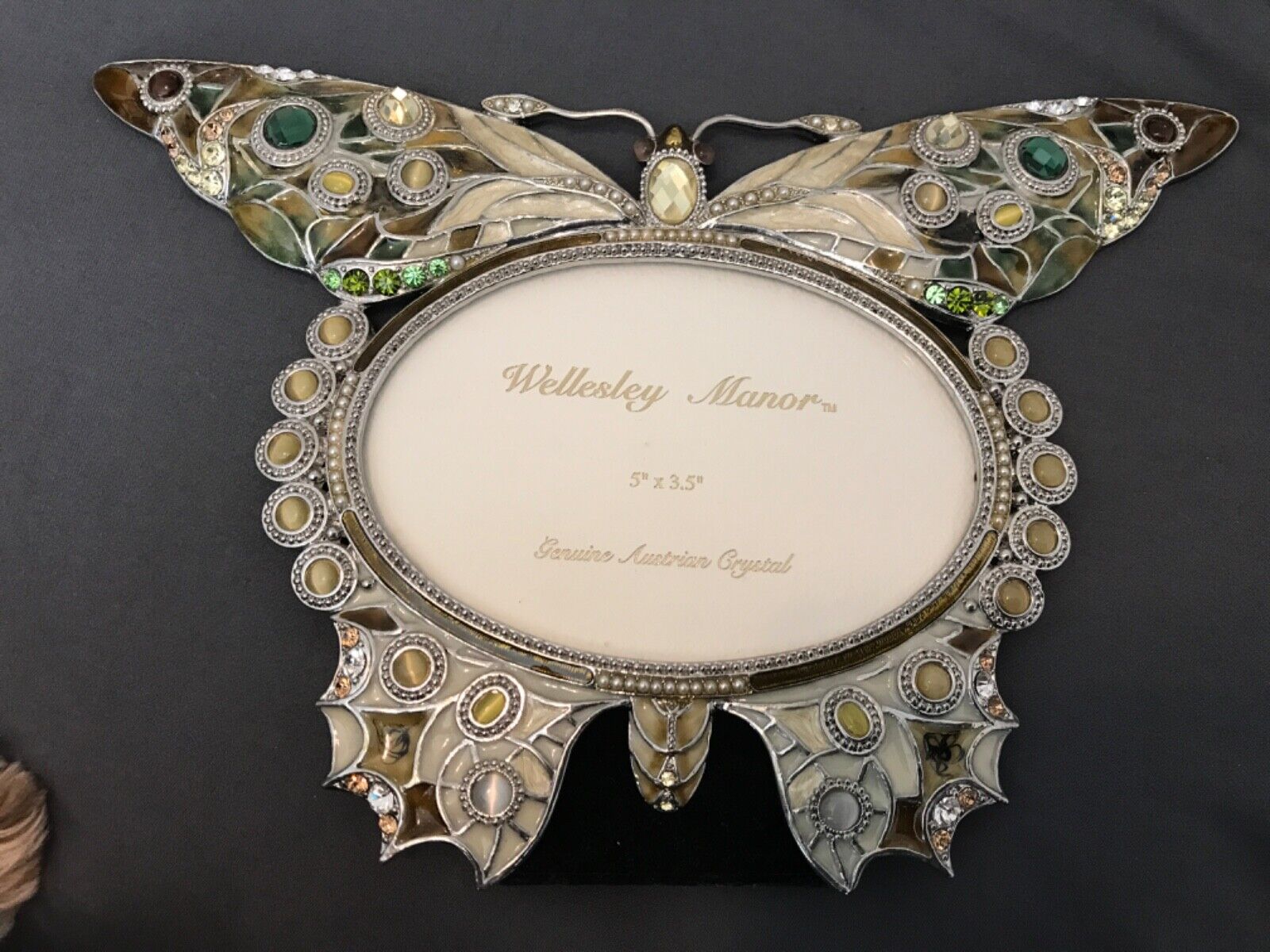 Wellesley manor enamel w/Czech crystal butterfly picture frame 5\