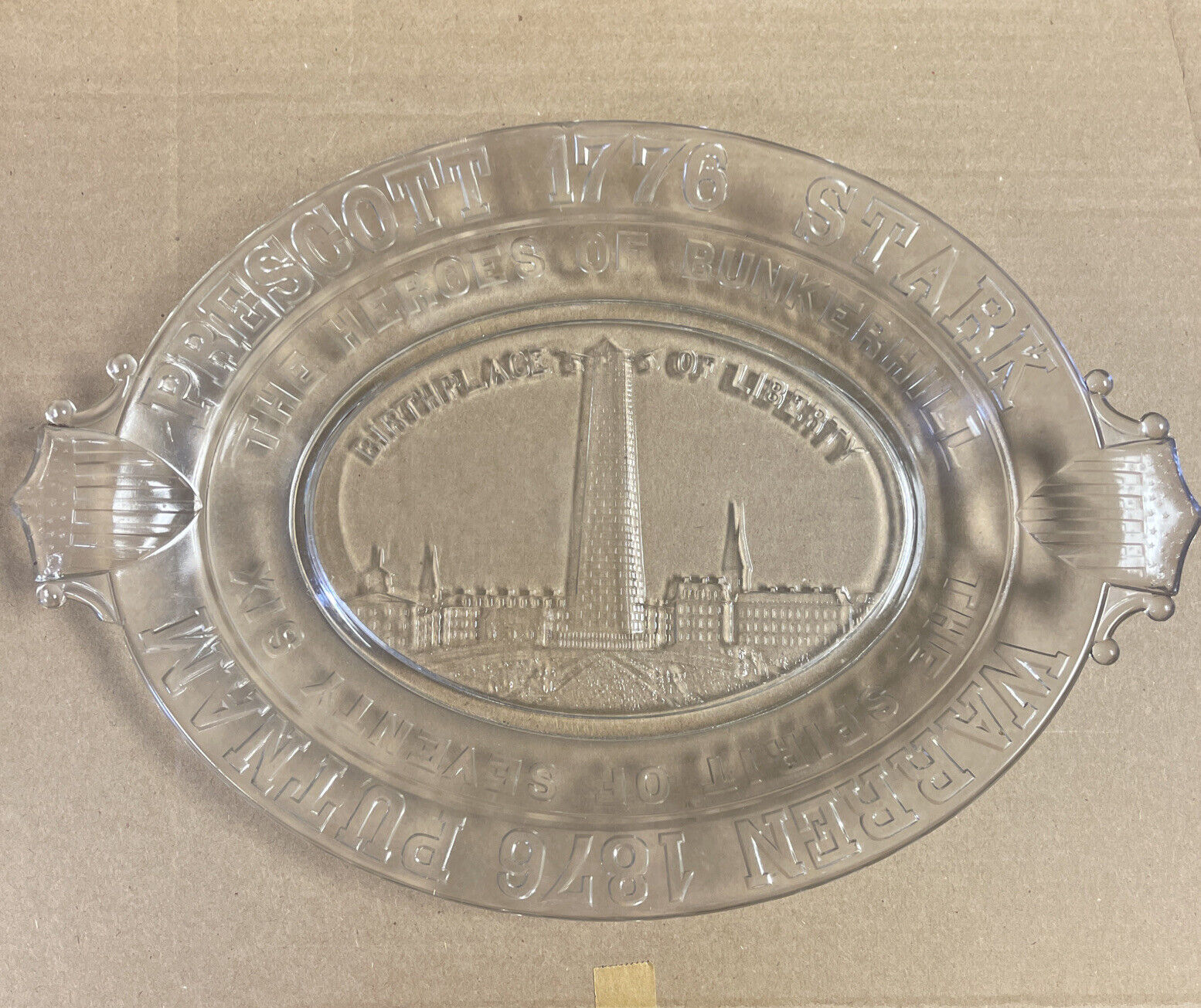 CIRCA 1876 Prescott Stark Warren Putnam WORLD’S FAIR PLATE TRAY Glass oval