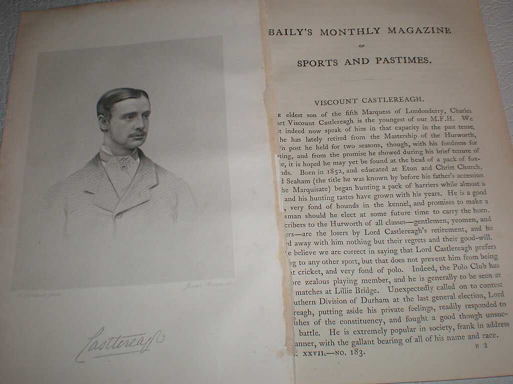 Photo article Charles Stuart Viscount Castlereagh ex Master Hurworth Hunt 1875