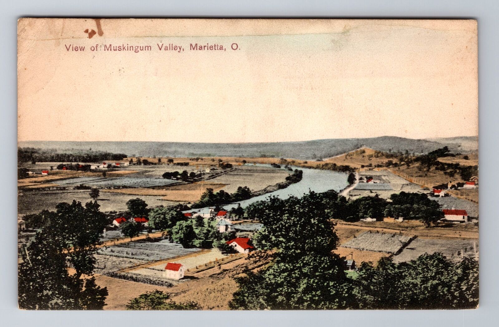 Marietta OH-Ohio, Birds Eye View Muskingum Valley Antique Vintage Postcard