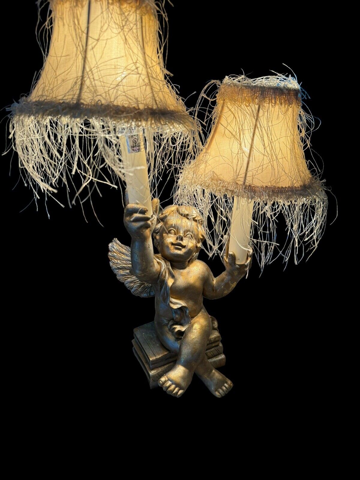 Vintage Gold Heavy Cherub Lamp