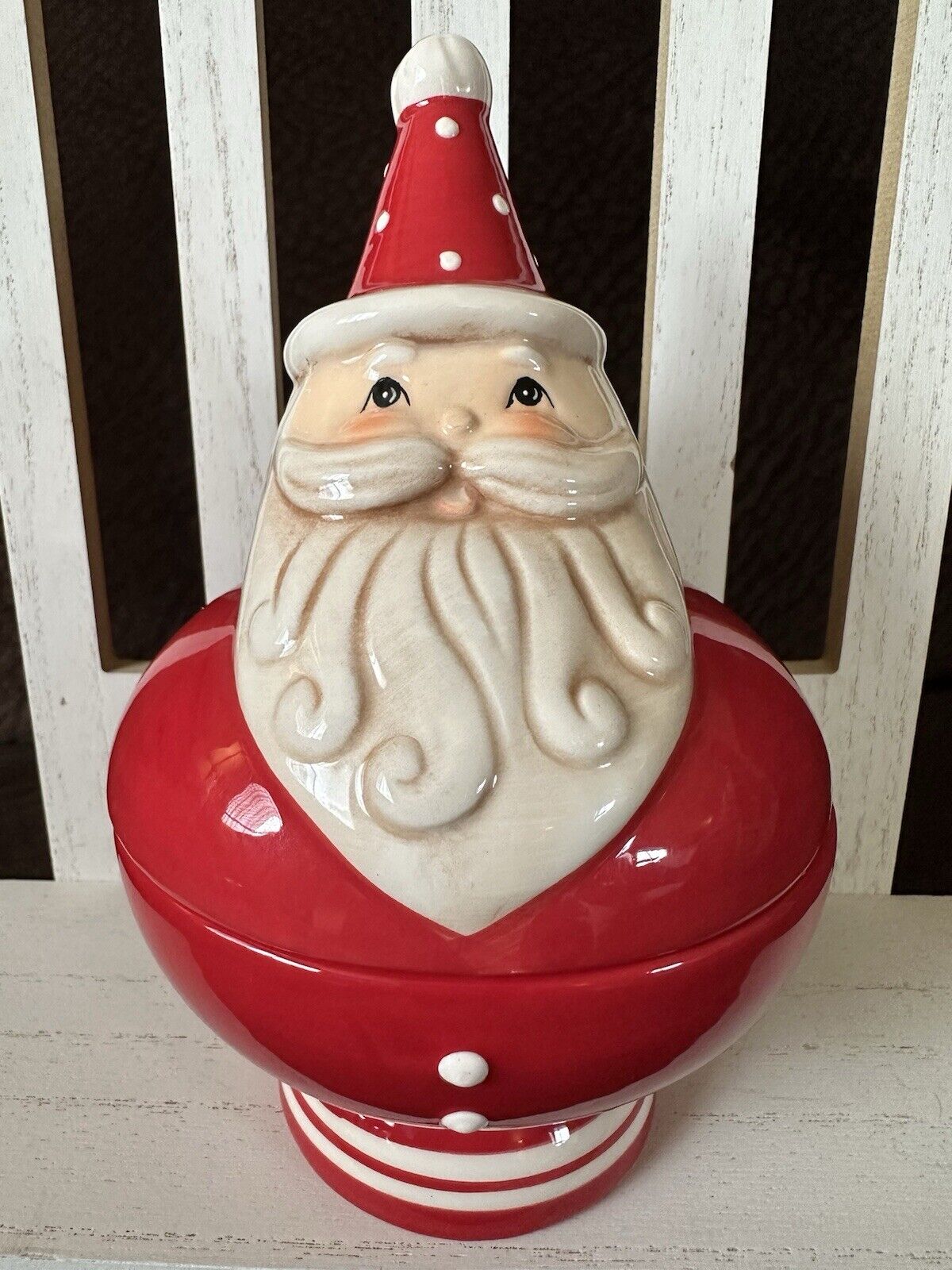 Johanna Parker Retro Vintage-Looking Santa  Candy Dish Canister Jar Christmas