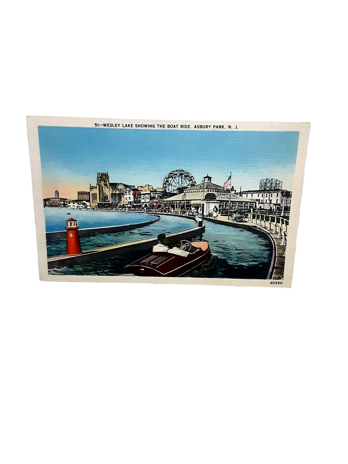 Vintage c 1930s Wesley Lake Asbury Park New Jersey Linen Post Card
