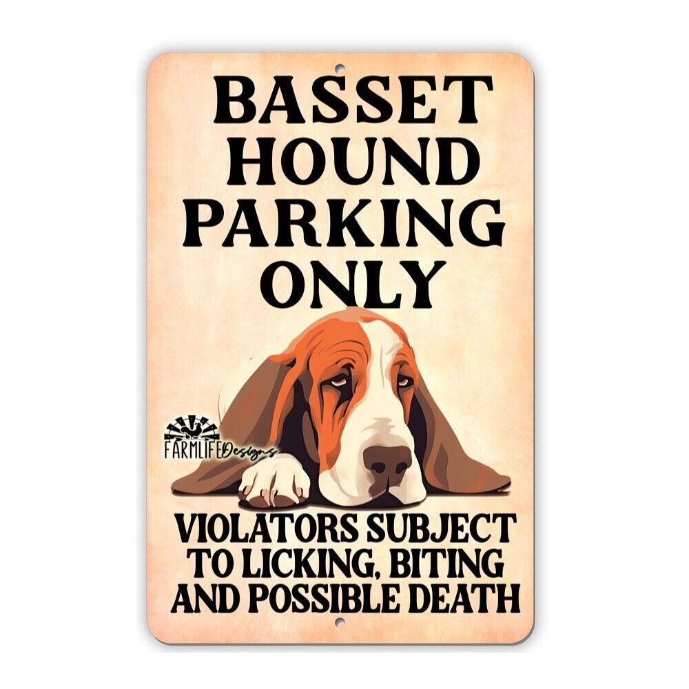 Basset Hound Parking Sign: Funny, Handmade Aluminum 8x12, dog, indoor outdoor