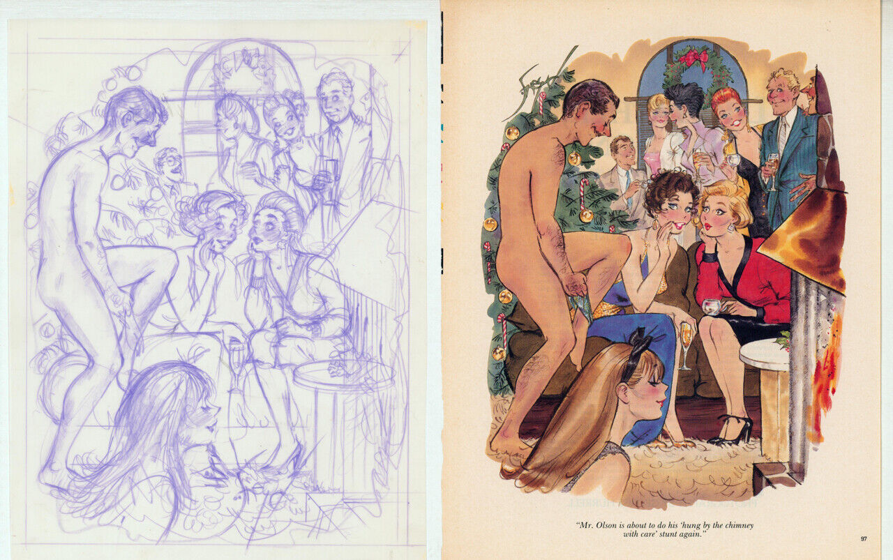 Doug Sneyd Signed Original Pencil Prelim Playboy Art Sketch Dec. 1985 Christmas
