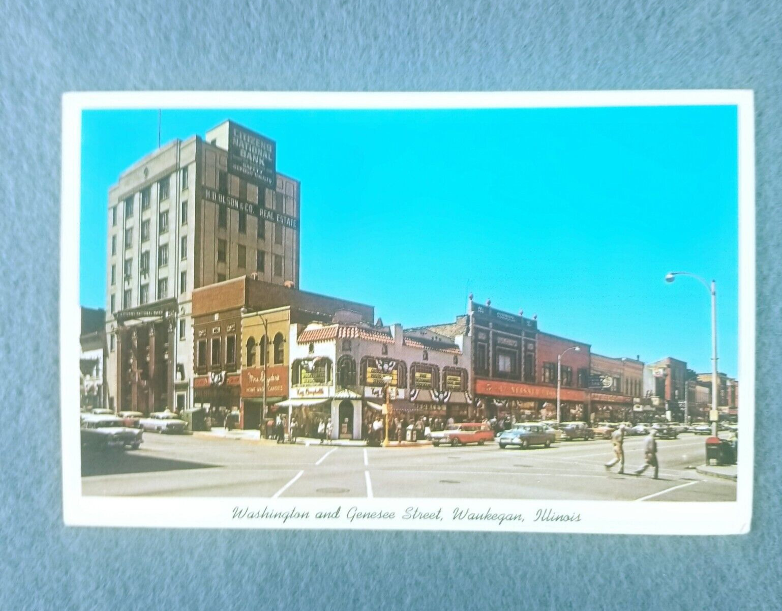 Postcard Washington & Genesee Streets Waukegan Illinois 1960s Posted 1965 VTG
