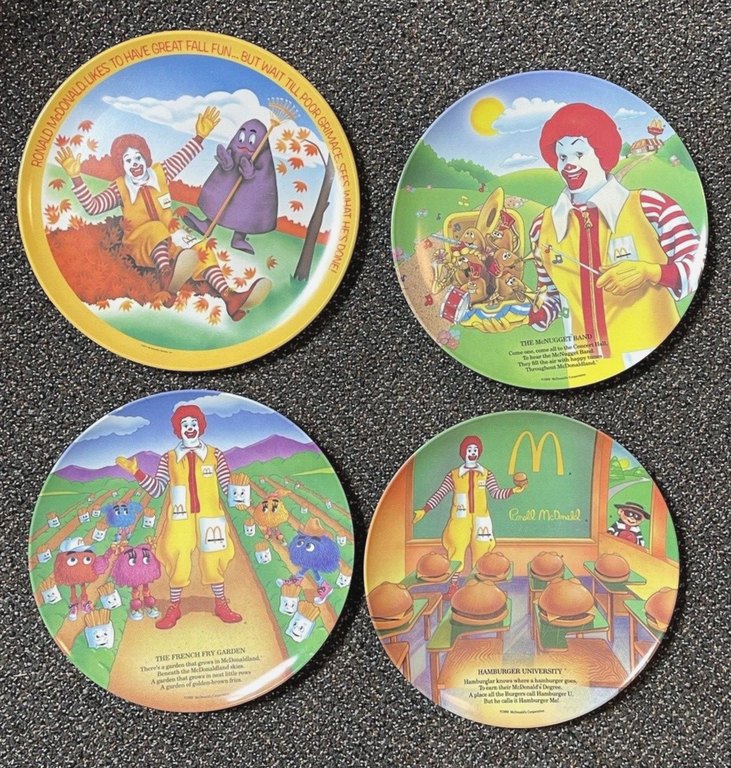 McDonald\'s Dinner Plates Plastic 1977 & 1989 Lot of 4 Grimace Fry Guys Buddies