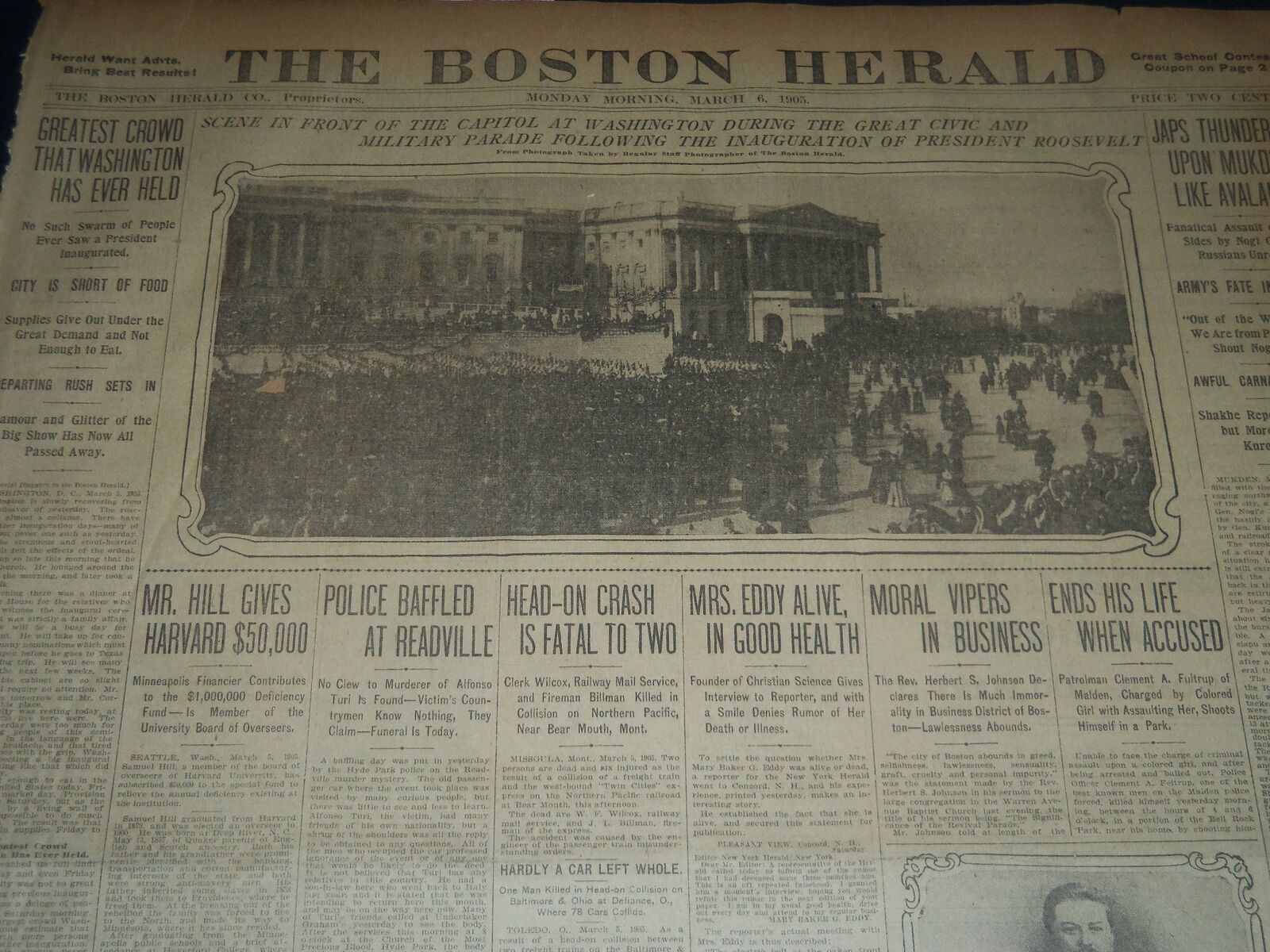 1905 MARCH 6 THE BOSTON HERALD - GREATEST CROWD WASHINGTON EVER HELD - BH 146
