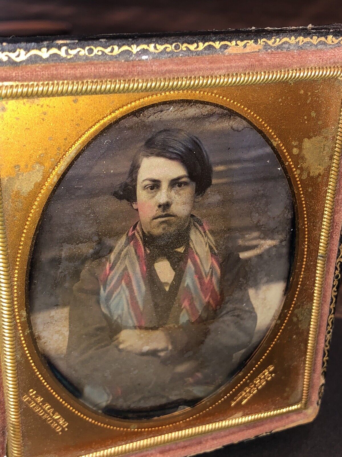 1/6 Daguerreotype Crossed Arms Boy Wearing Amazing Tinted Color Scarf - CE Hawes