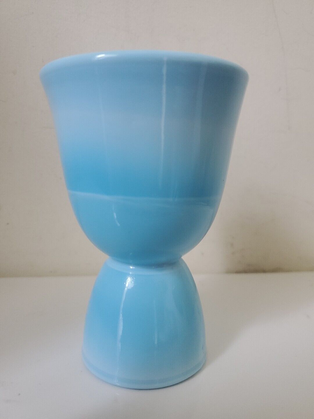 Vtg 1930 McKee Chalaine Blue Milk Slag Glass Double Sided 4.25 in. Egg Cup