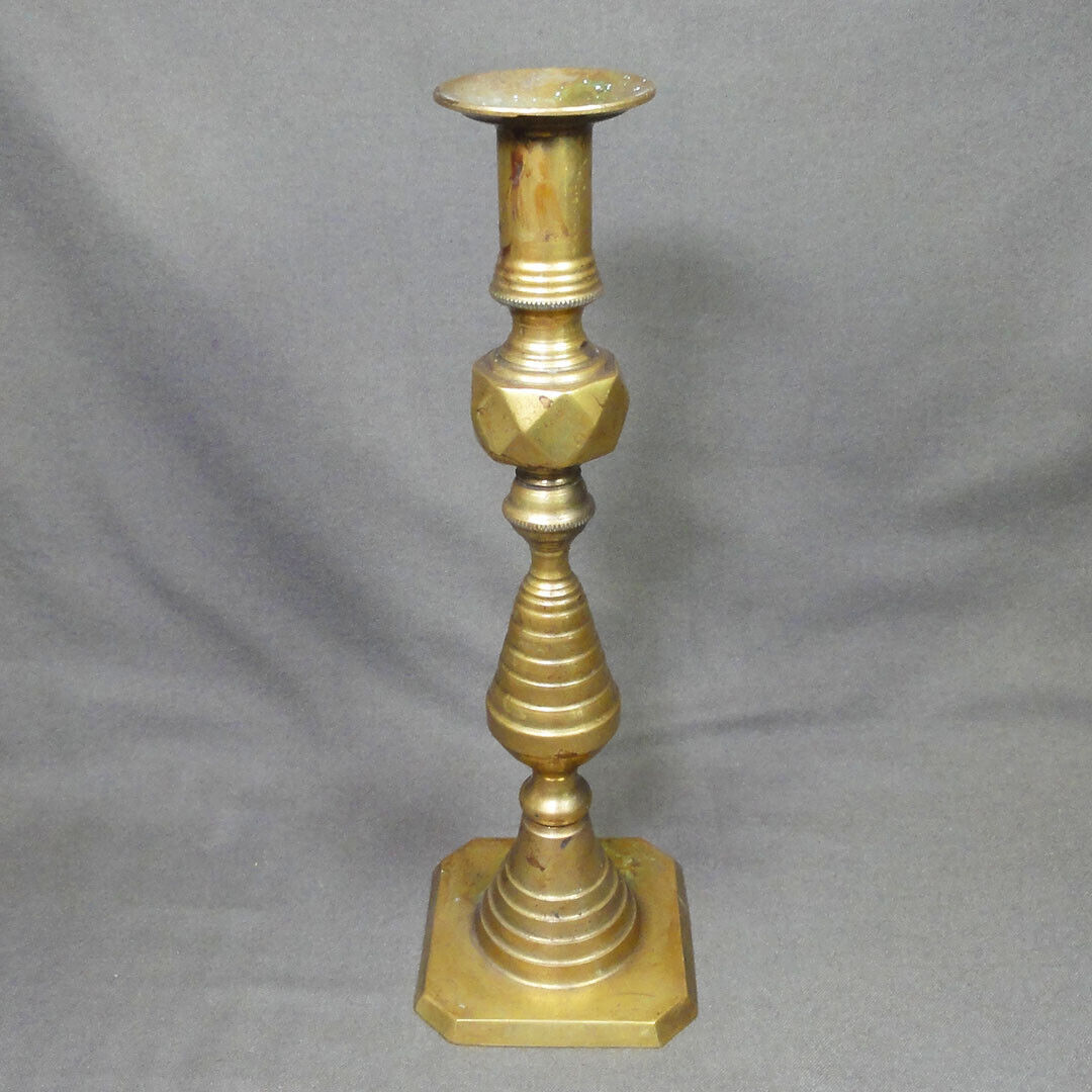 Antique Beehive Diamond Brass Candlestick c. 1840 English 12\