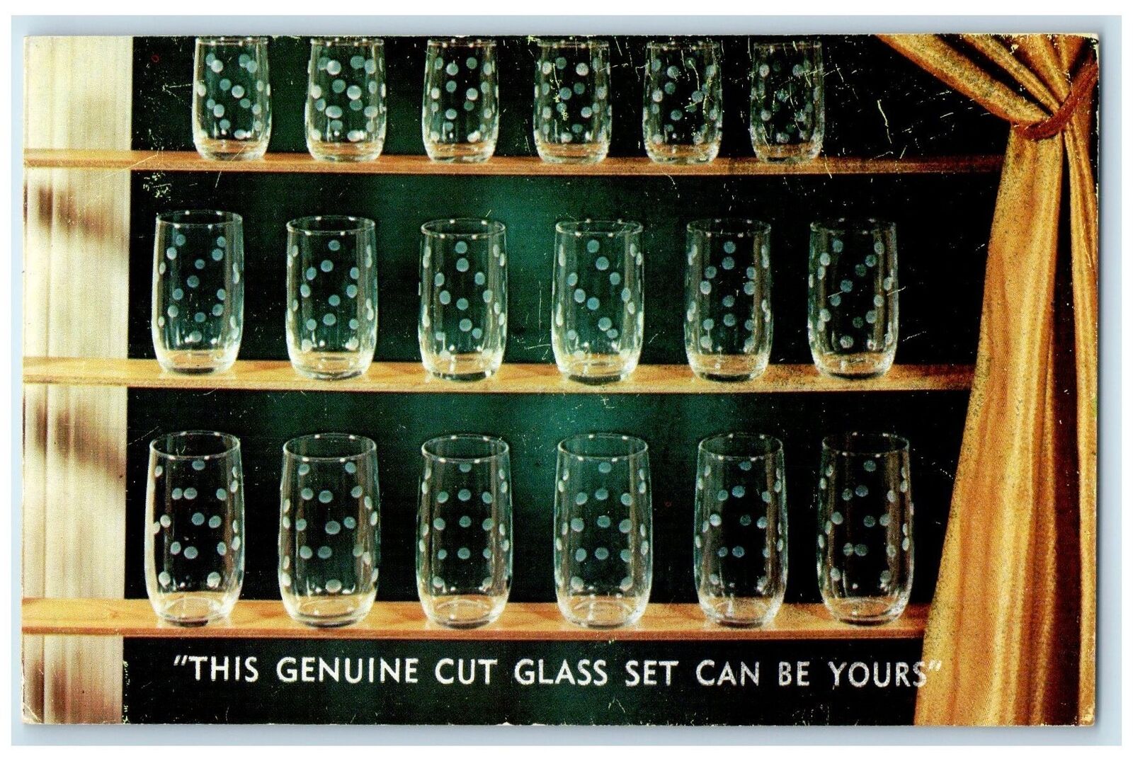c1950's This Genuine Cut Glass Set Can Be Yours View Iowa Advertising Postcard