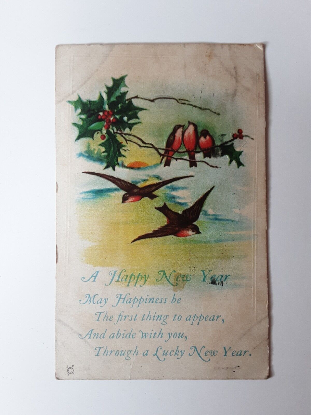 New Year Post Card Embossed Divided Kansas City Kansas Canceled 1922 Abide 