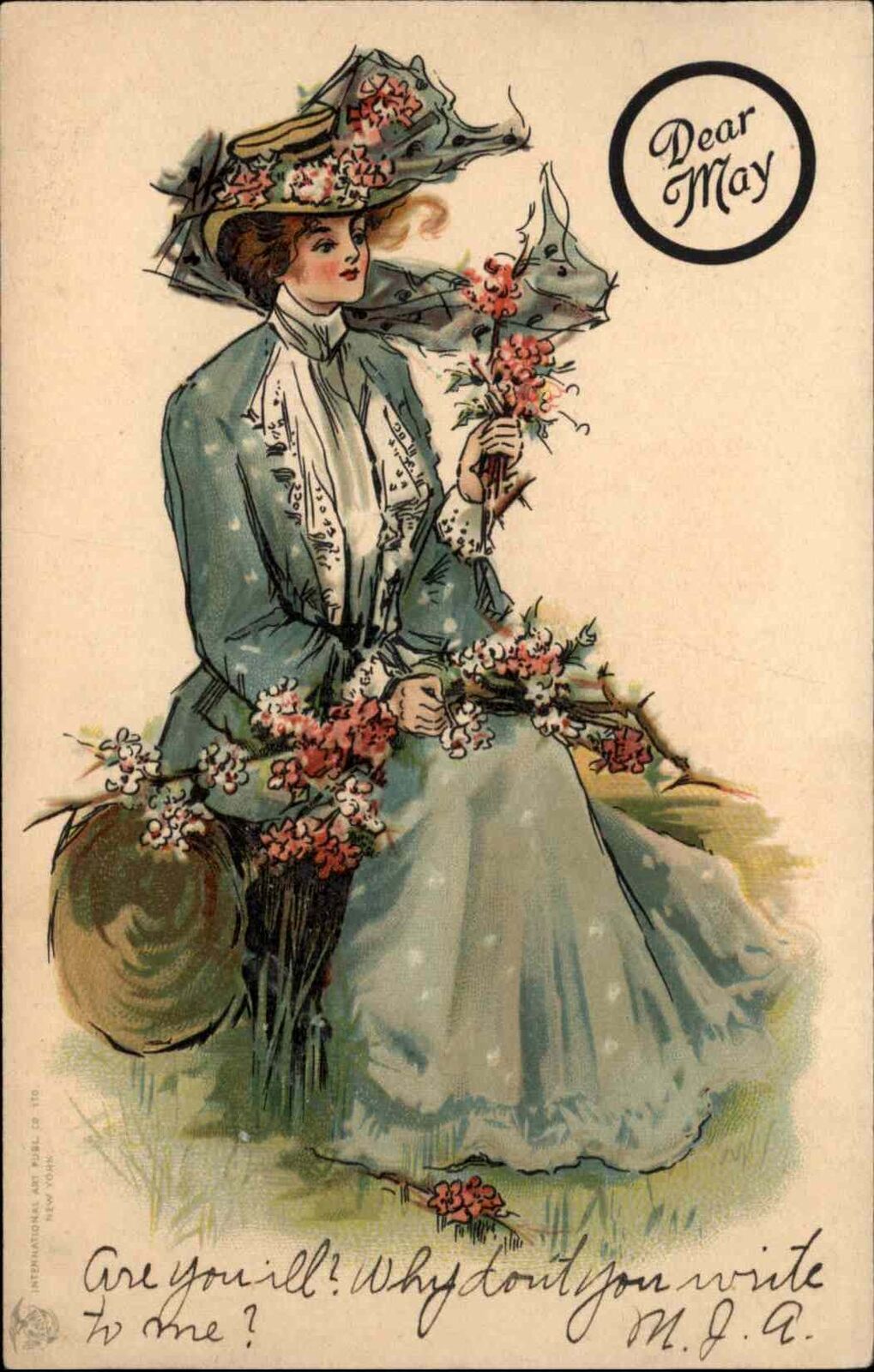 Dear May Beautiful Woman Vintage Fashion Int\'l Art c1910 Vintage Postcard
