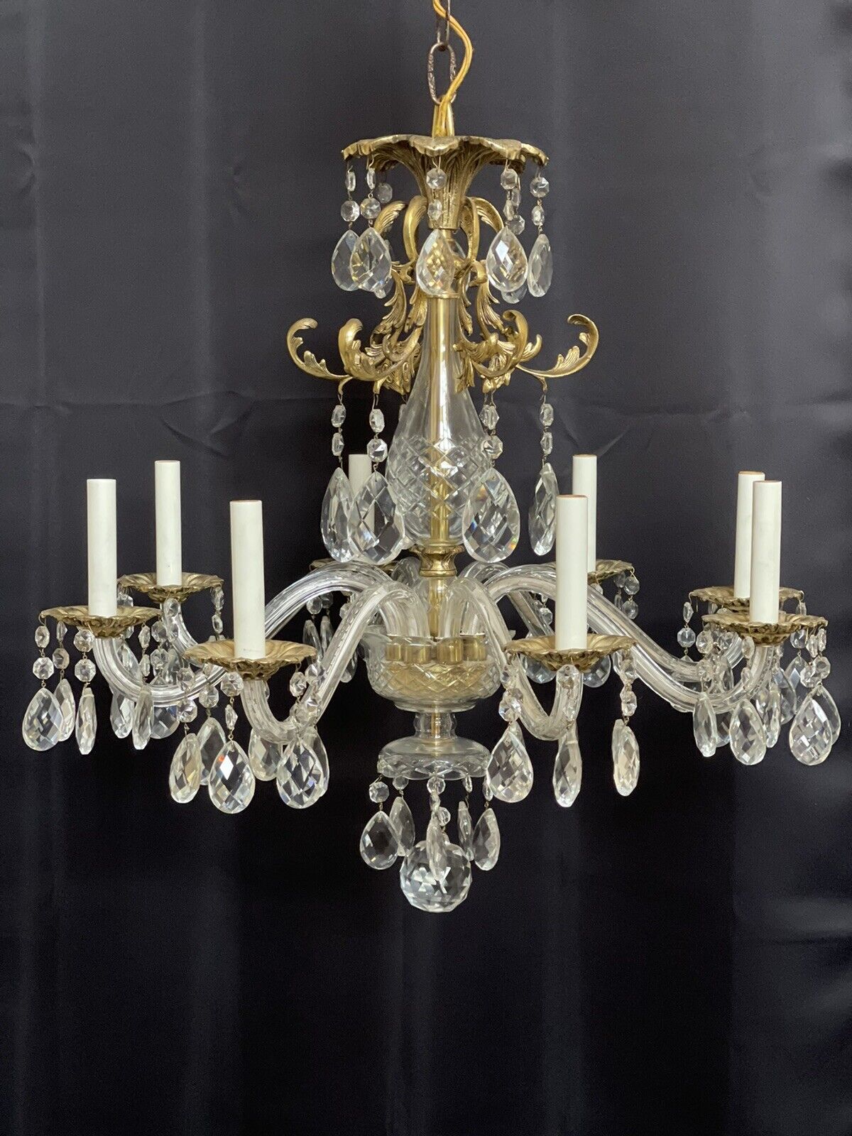 Antique Vintage Chippendale Pagoda Crystal Bronze French Georgian Chandelier