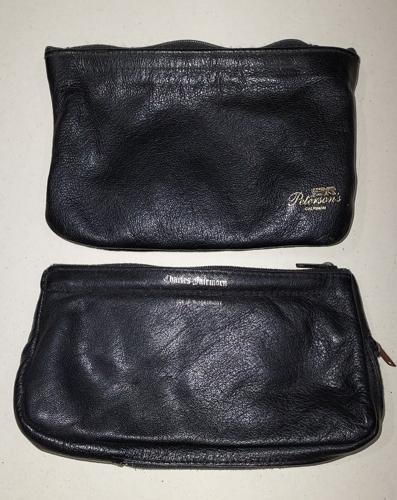 Vintage Pipe Tobacco Pouches Leather Zipper Close Peterson\'s Charles Fairmorn