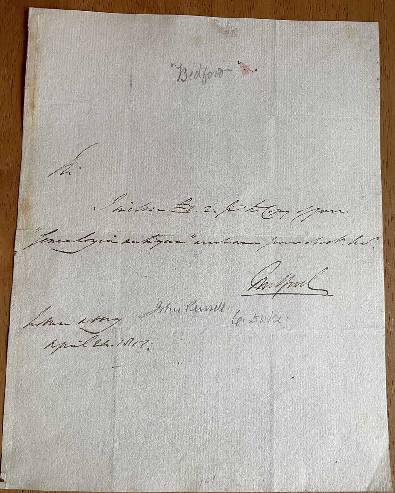 John Russell, 6th Duke of Bedford & Lord Lt. of Ireland Autograph Letter