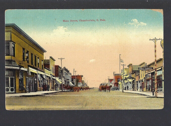 c.1910 Main Street St Chamberlain South Dakota SD Carriages Dry Goods Postcard